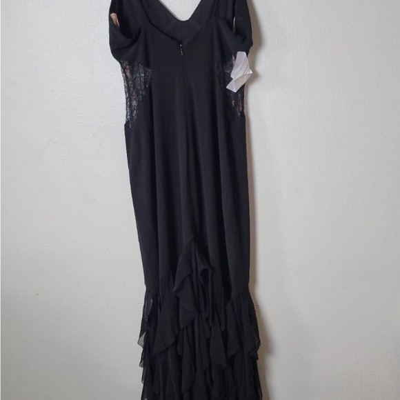 Fame and Partners Abby Gown Draped Tiered Black Spaghetti Strap Maxi Dress Lace - Picture 6 of 9